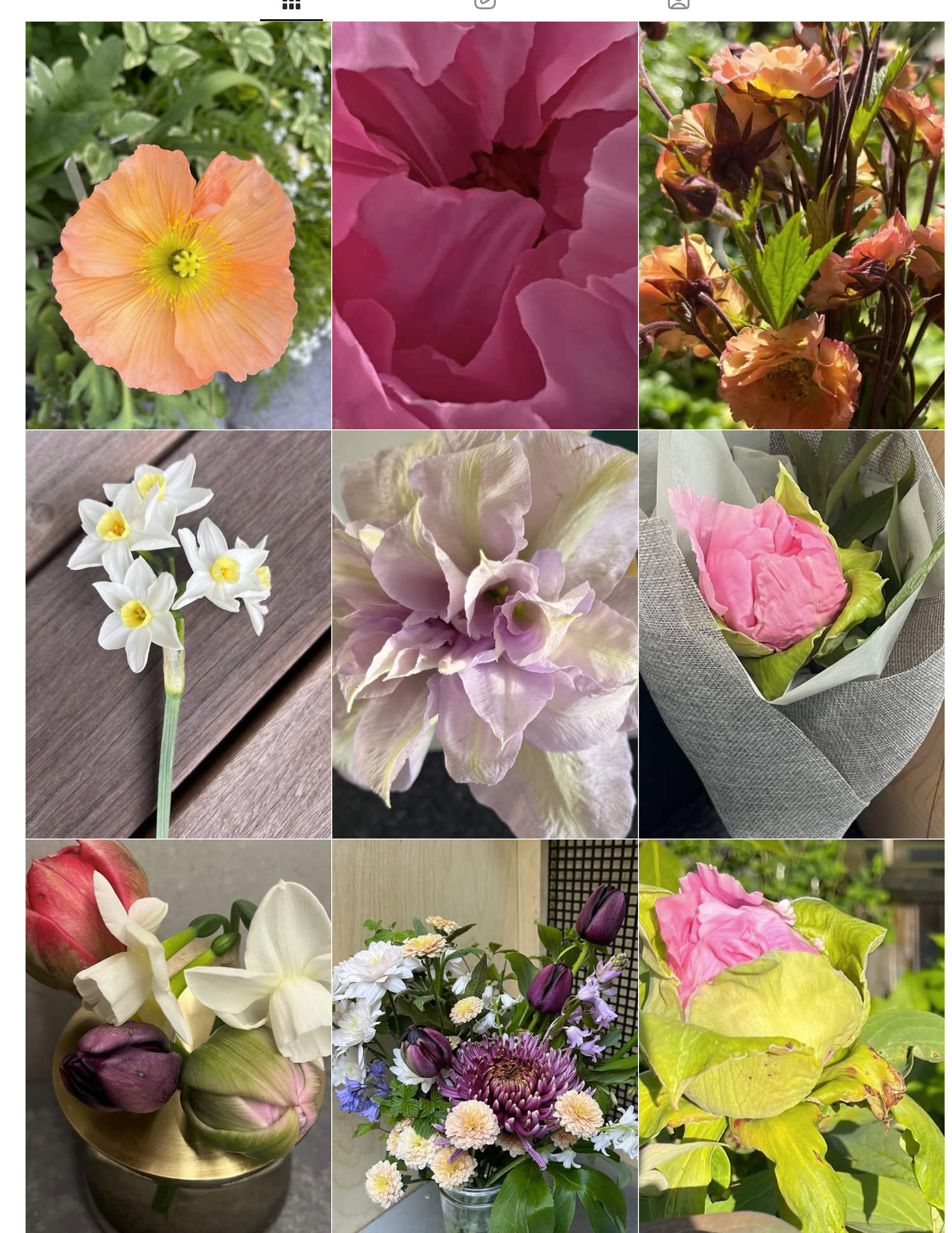 A collage of pink, peach, white, and green flower arrangements from Hilly Point Blooms